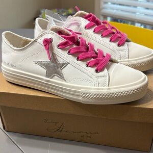 Vintage Havana White Sneakers with Pink Laces and Silver Star